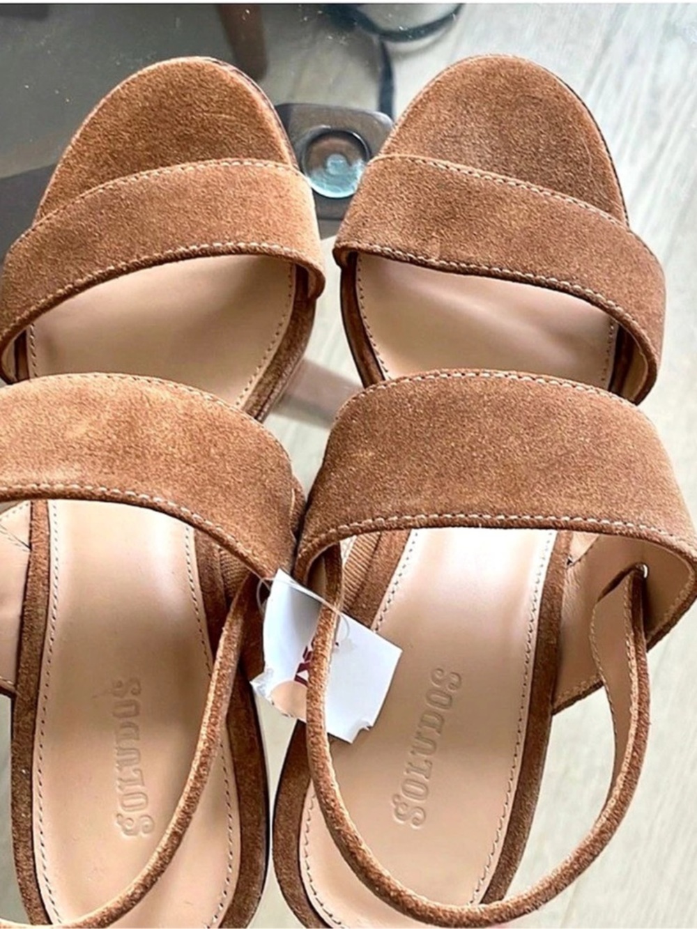 Soludos Ines Heel Suede Block Heel Sandals Brown US 7